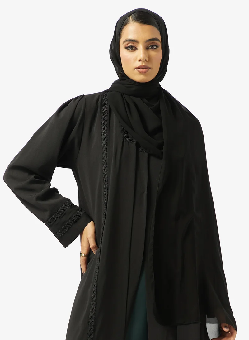 hayas closet  Black Embroidered Abaya With Sheila for Women | Best Price UAE
